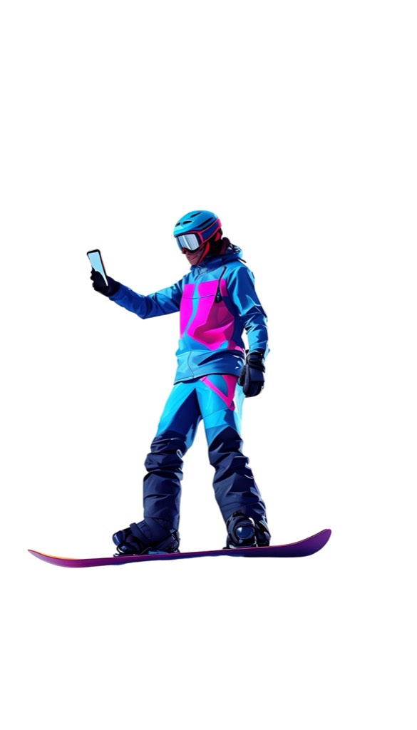 Bonvo 3D map illustration — rider checking the resort map